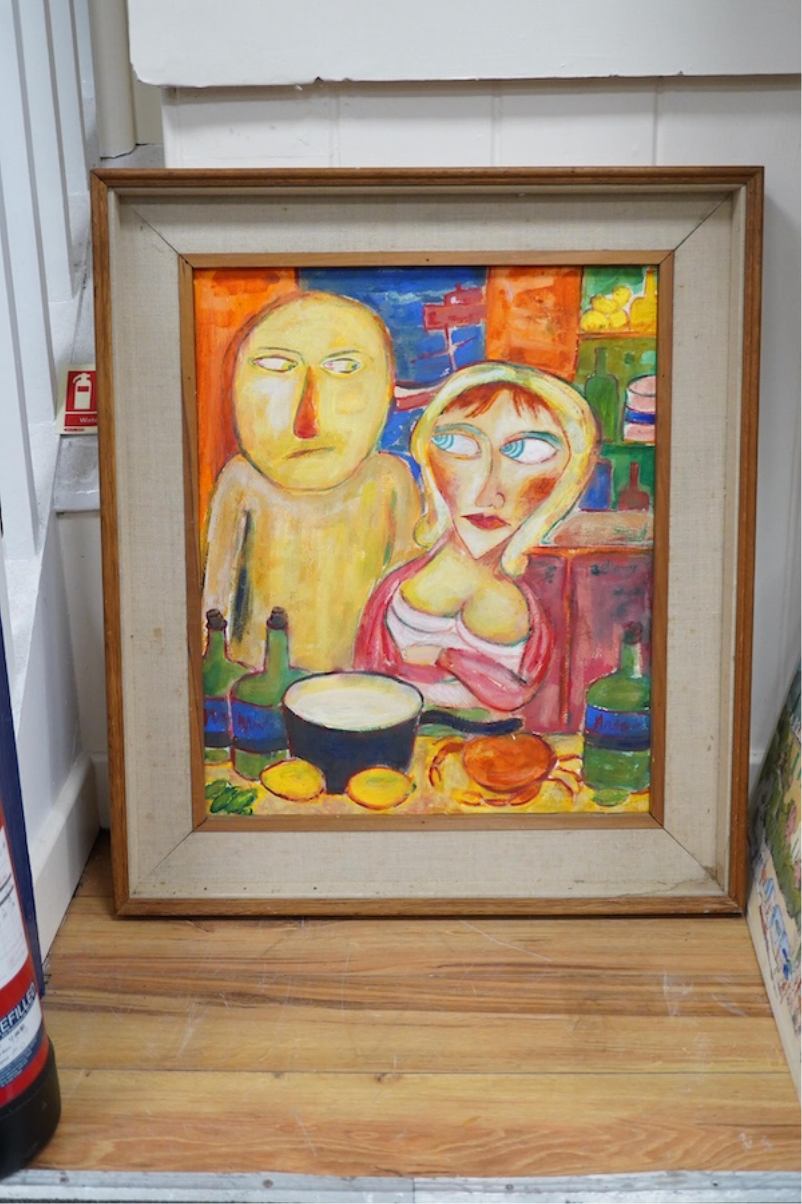 After John Bellany (1942-2013), mixed media, two figures at a table, 58 x 48. Condition - fair to good